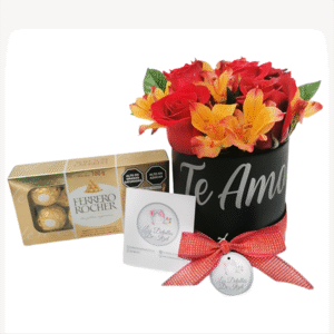 Box de 6 rosas, astromelias y Ferrero Rocher
