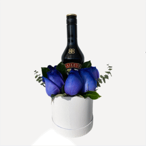 Box de 6 rosas azules y Baileys