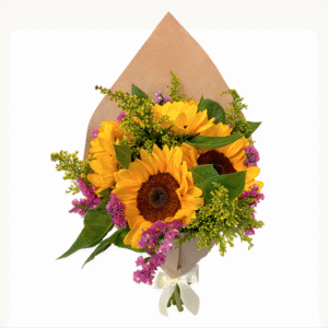 Ramo de 6 girasoles, statice y stilver