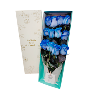 Caja de 12 rosas azules