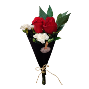 Ramo de 2 rosas, clavel y eucalipto