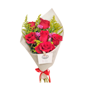 Ramo de 6 rosas, mini margaritas y stilver